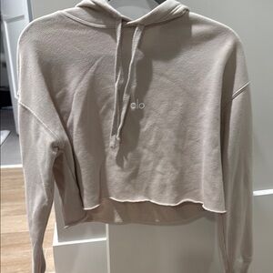 ALO Yoga Women's Cream Cropped Hoodie Top